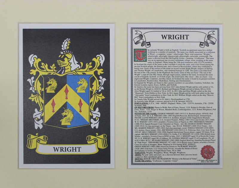 Wright - Irish Surname Coat of Arms Family Crest Heraldry