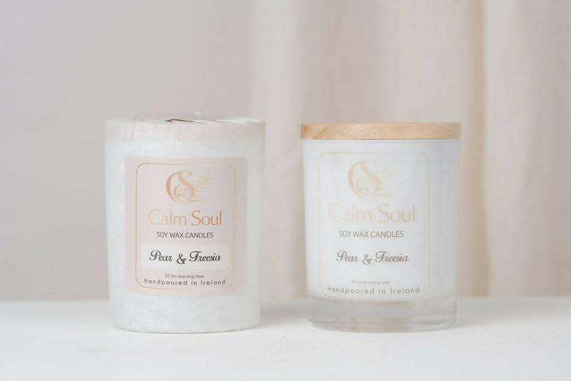 Calm Soul luxury Irish linen soy wax candle