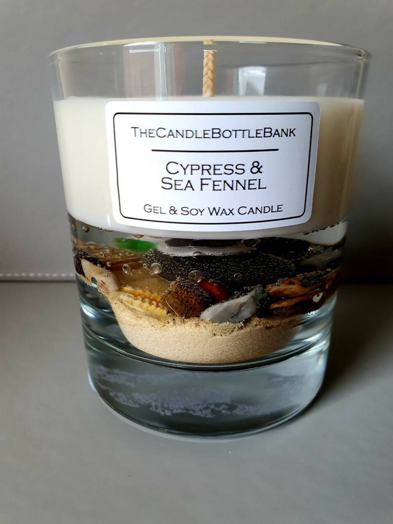 Clear Causeway Coast Soy & Gel Wax Candle in Cypress and Sea Fennel Scent