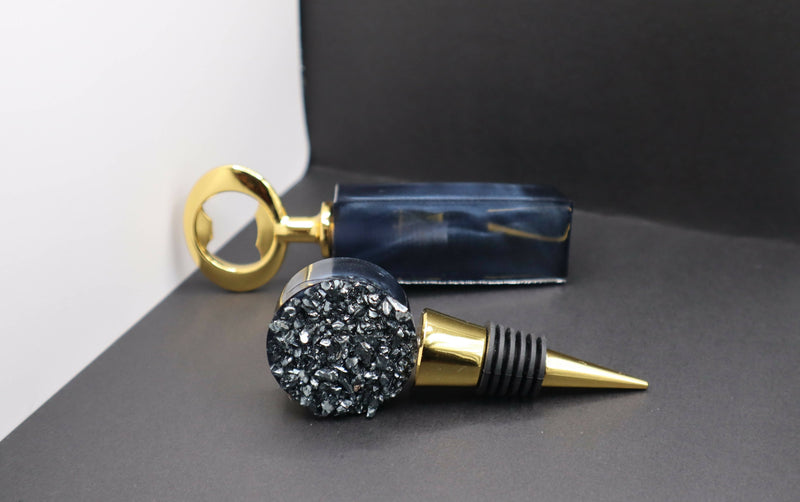 Black Bottle Opener & Stopper Set