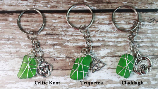 Irish Sea Glass Celtic Charm Keyring