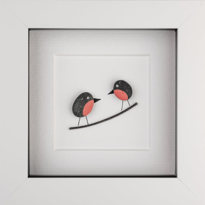 Two Little Robins Pebble Art Frame