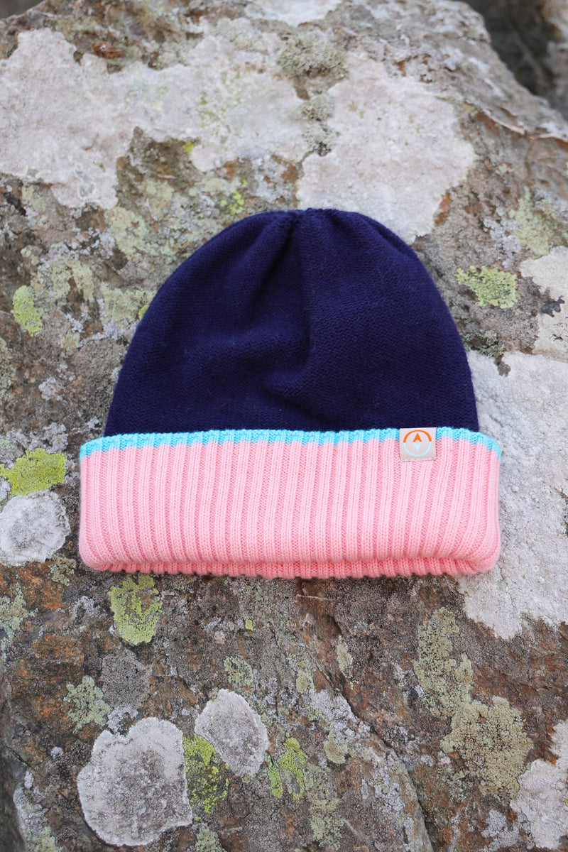 Torr Merino Reversible Beanie - Orchid Pink + Lough Blue