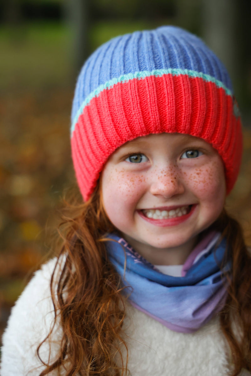 Orlock Junior Recycled Beanie - Sky, Coral + Aqua