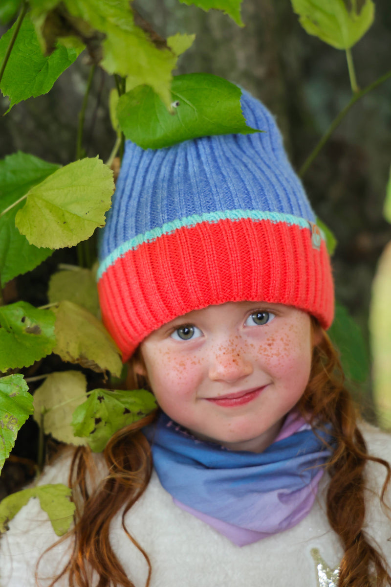 Orlock Junior Recycled Beanie - Sky, Coral + Aqua