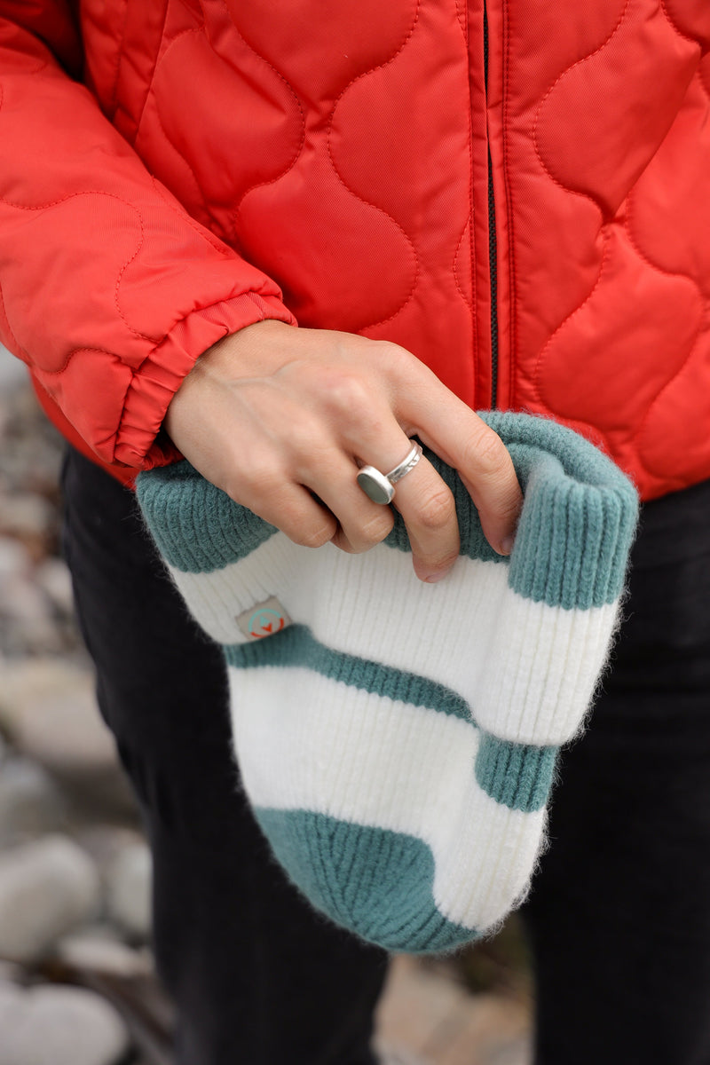 Rue Wool Mix Stripe Beanie - Teal Green