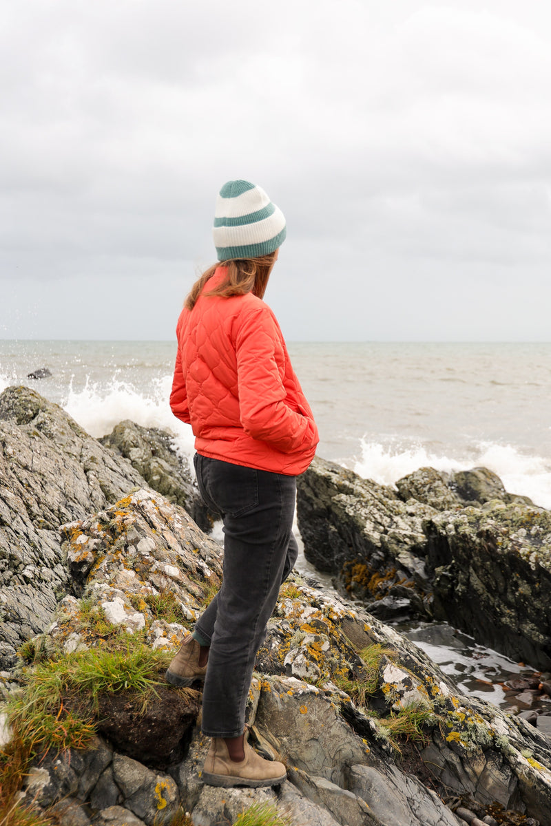 Rue Wool Mix Stripe Beanie - Teal Green