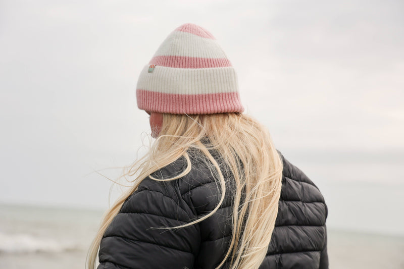 Rue Wool Mix Stripe Beanie - Peony Pink