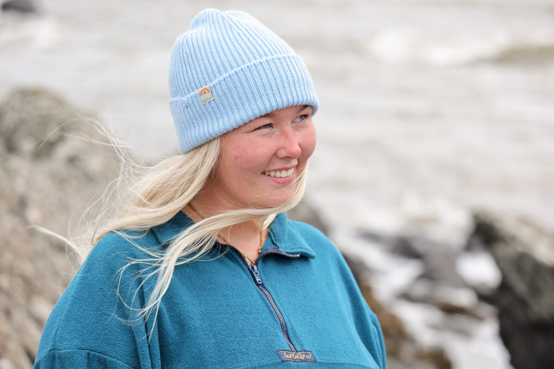 Malin Cashmere + Merino Mix Ribbed Beanie - Sky Blue