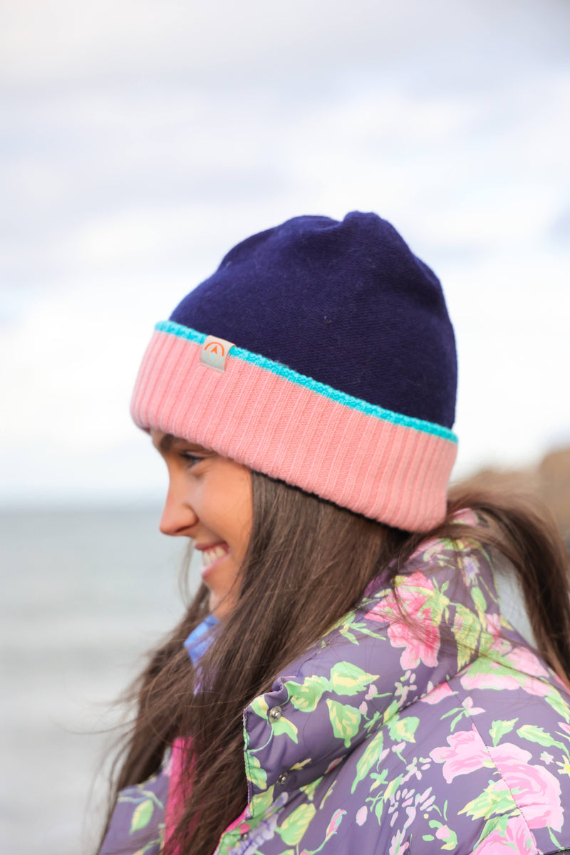 Torr Merino Reversible Beanie - Orchid Pink + Lough Blue