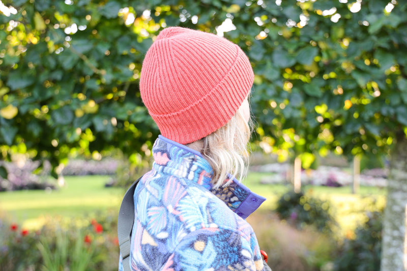 Malin Cashmere + Merino Mix Ribbed Beanie - Coral