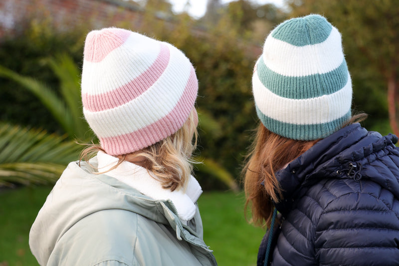 Rue Wool Mix Stripe Beanie - Peony Pink