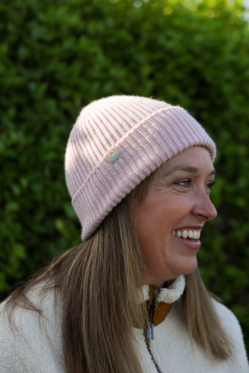 Malin Cashmere + Merino Mix Ribbed Beanie - Peony Pink