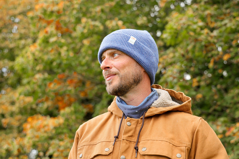 Garron Recycled Waffle Knit Beanie - Mussel Mid-Blue