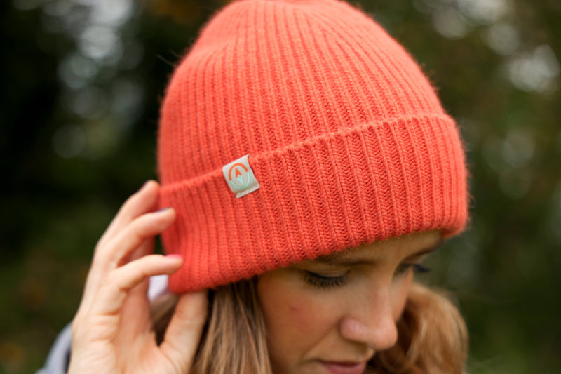 Malin Cashmere + Merino Mix Ribbed Beanie - Coral