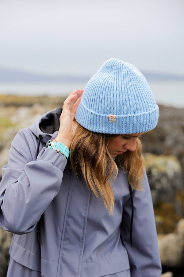 Malin Cashmere + Merino Mix Ribbed Beanie - Sky Blue