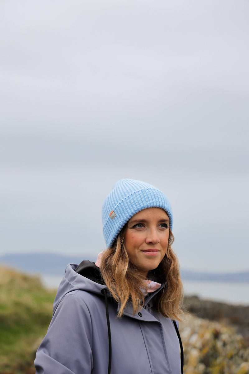 Malin Cashmere + Merino Mix Ribbed Beanie - Sky Blue