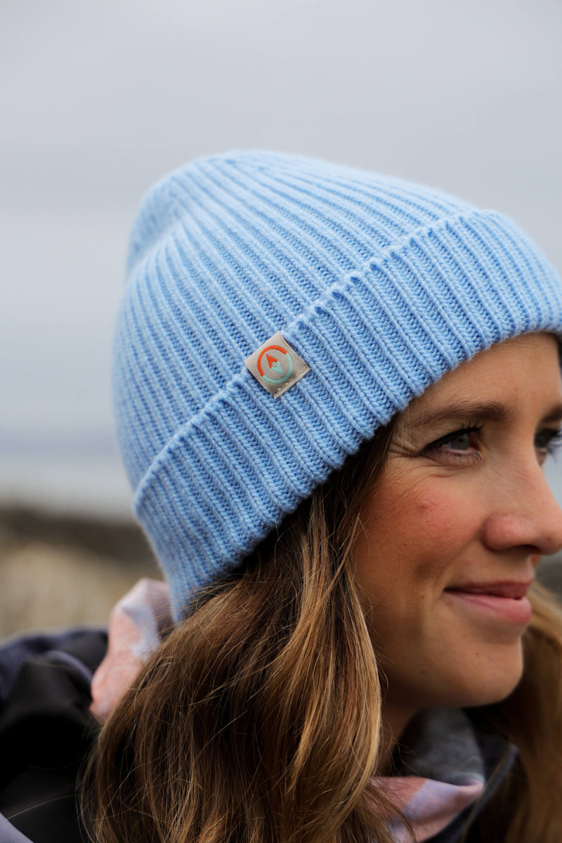 Malin Cashmere + Merino Mix Ribbed Beanie - Sky Blue