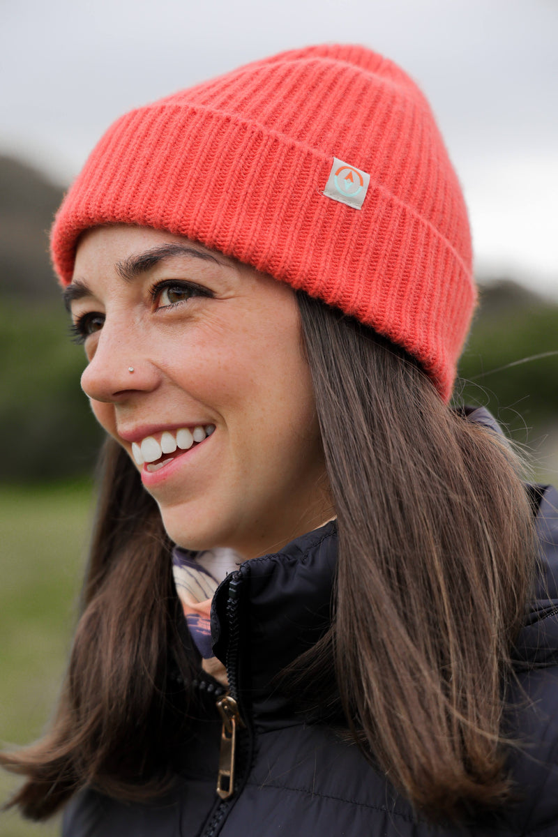 Malin Cashmere + Merino Mix Ribbed Beanie - Coral