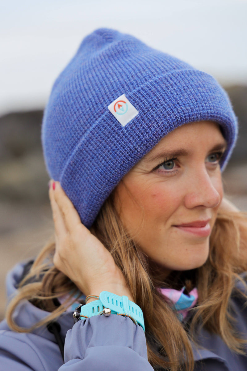 Garron Recycled Waffle Knit Beanie - Mussel Mid-Blue