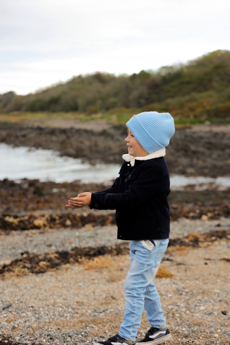 Malin Cashmere + Merino Mix Ribbed Beanie - Sky Blue