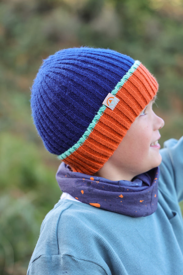 Orlock Junior Recycled Beanie - Lough, Pumpkin + Mint