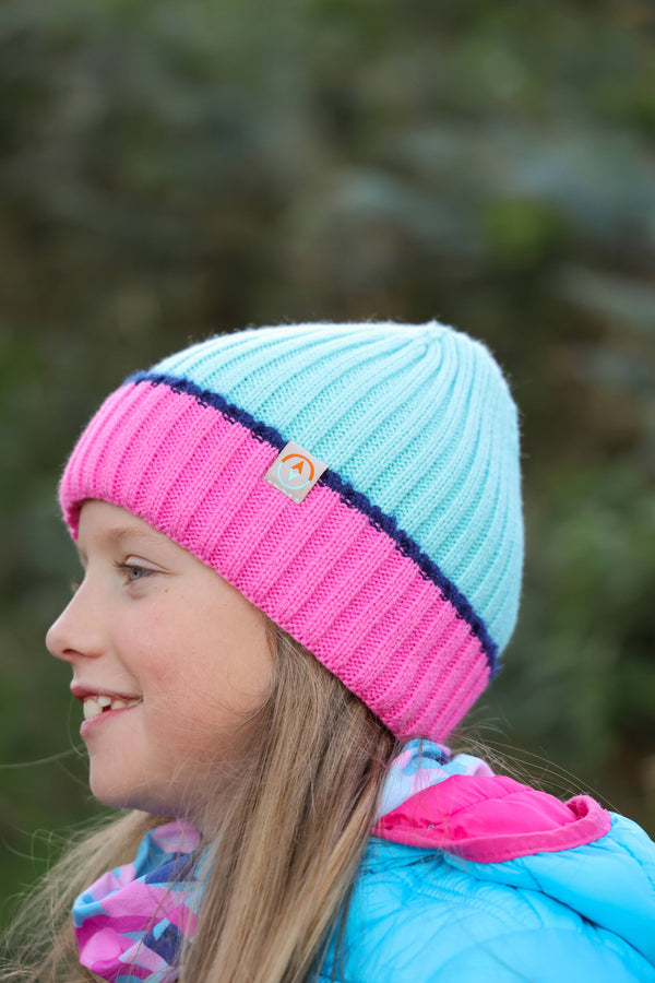 Orlock Junior Recycled Beanie - Turquoise, Fuchsia + Lough