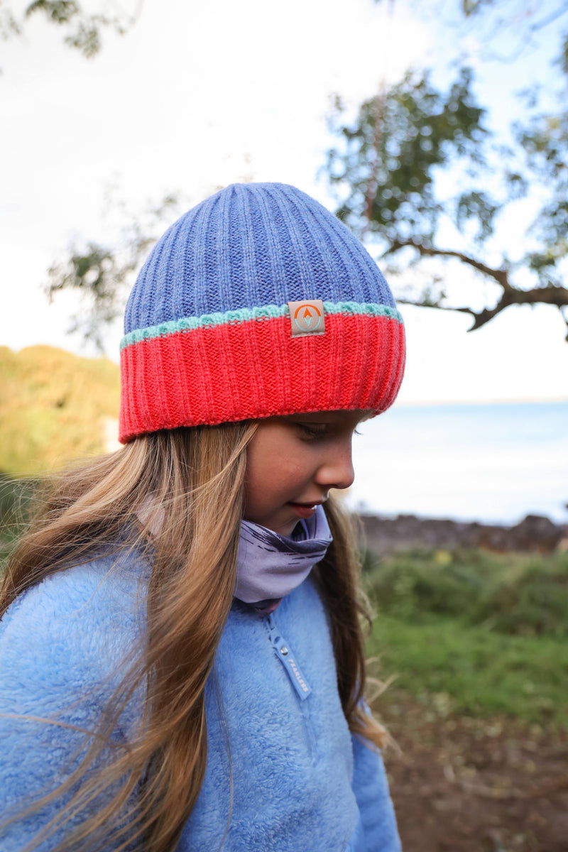 Orlock Junior Recycled Beanie - Sky, Coral + Aqua