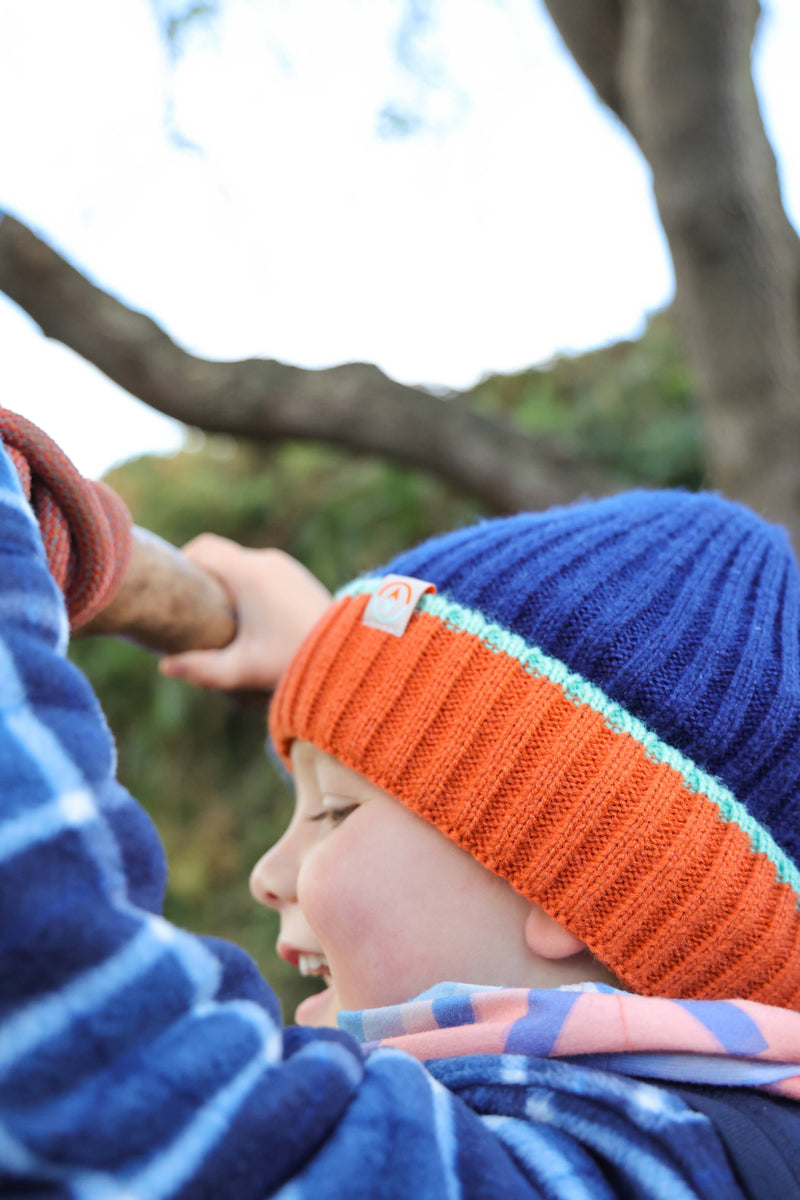 Orlock Junior Recycled Beanie - Lough, Pumpkin + Mint