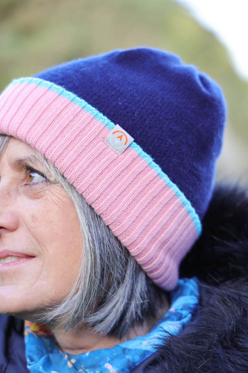 Torr Merino Reversible Beanie - Orchid Pink + Lough Blue