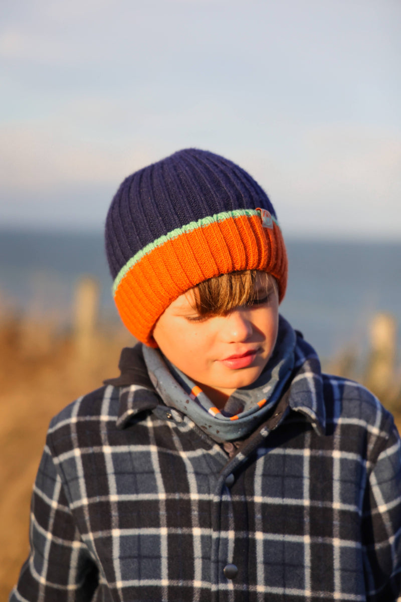 Orlock Junior Recycled Beanie - Lough, Pumpkin + Mint