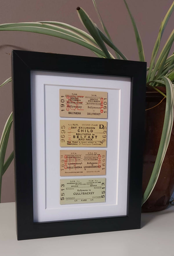 Northern Ireland 'Ballymena' framed railway tickets
