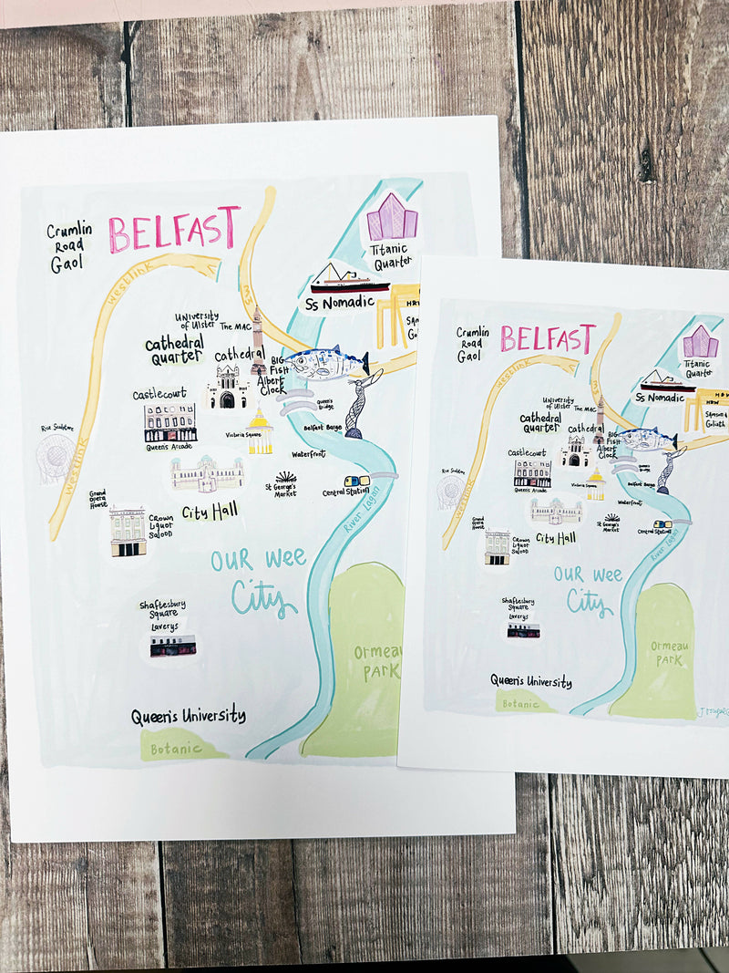 Belfast Map by Julie Dougal Print