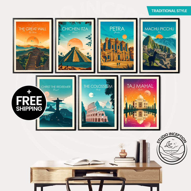 The Seven Wonders of the World Travel Posters