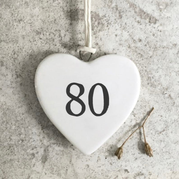 '80' Porcelain Hanging Heart - East Of India