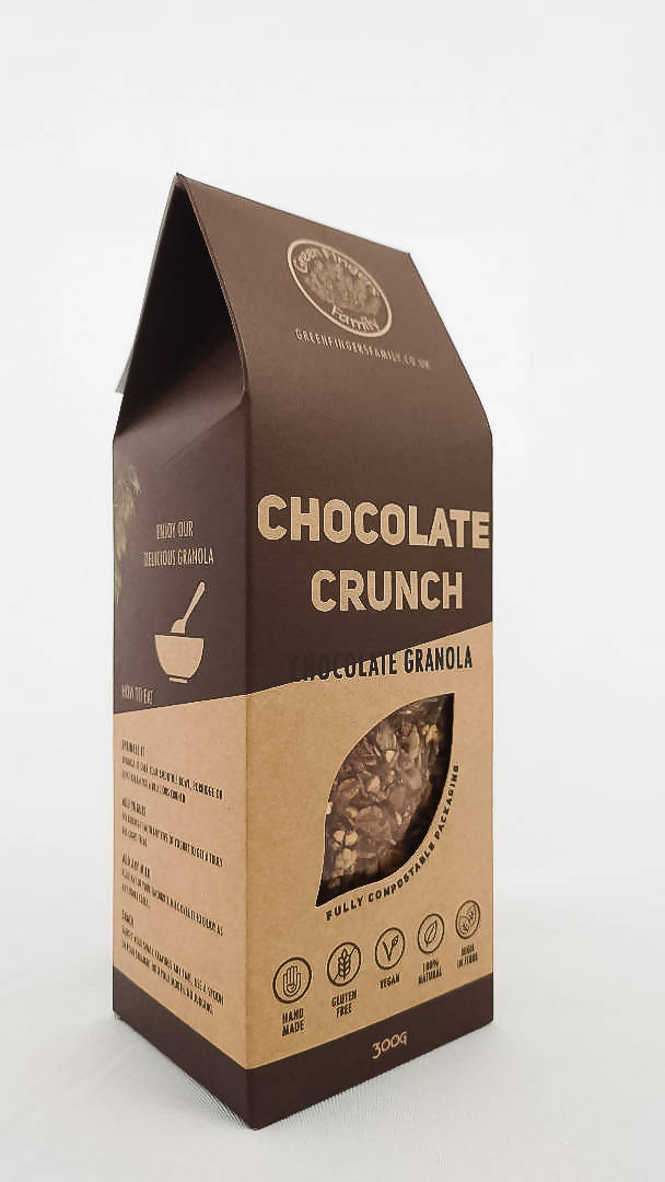 Chocolate Crunch Granola, 300G Bag | Green Fingers Family | Vegan | Gluten-free | Refined Sugar-free | Compostable Packaging