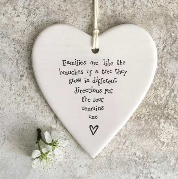 'Families Like Branches’ Porcelain Hanging Heart - East Of India