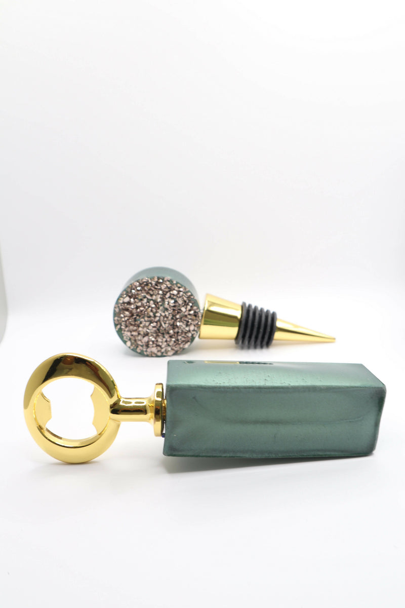 Green Bottle Stopper & Opener Set