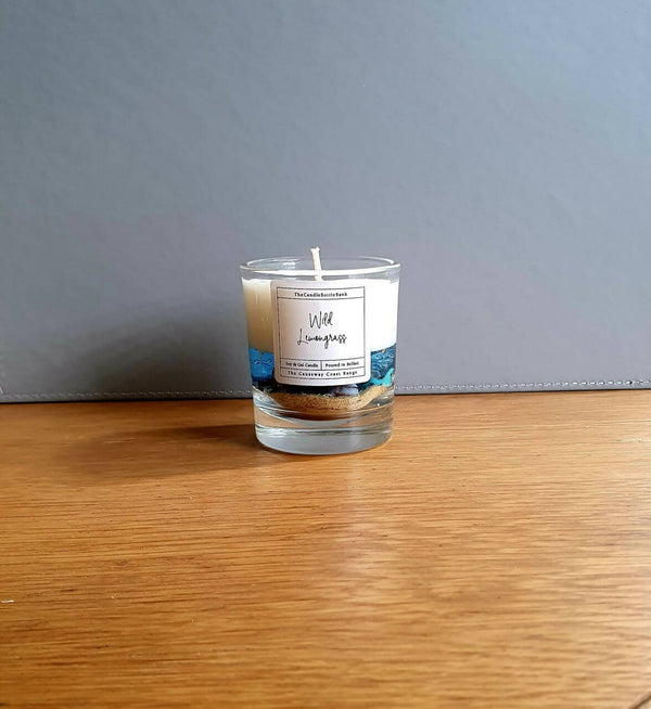 Miniature (70cl) Blue Causeway Coast Soy & Gel Wax Candle In Wild Lemongrass Scent