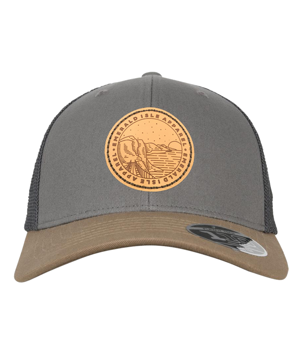 Earth Tones Leather Patch Emerald Isle Apparel Trucker Hat
