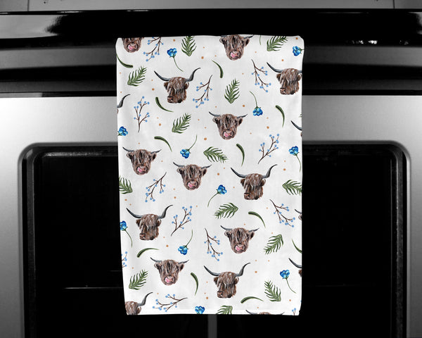 Patterned Highland Cow Tea Towel