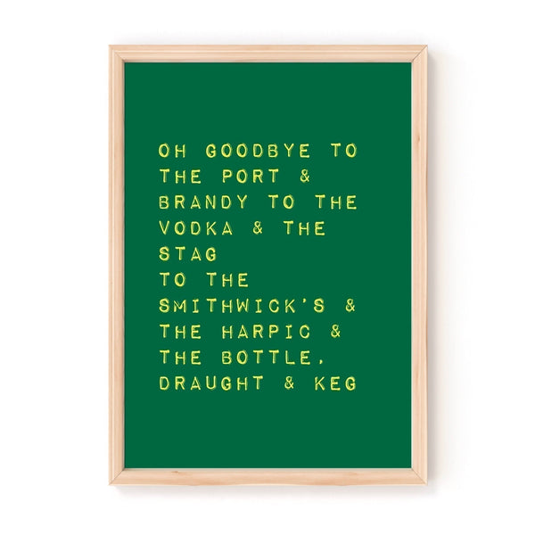Goodbye to the Port & Brandy by Christy Moore A4 Lyrics Print