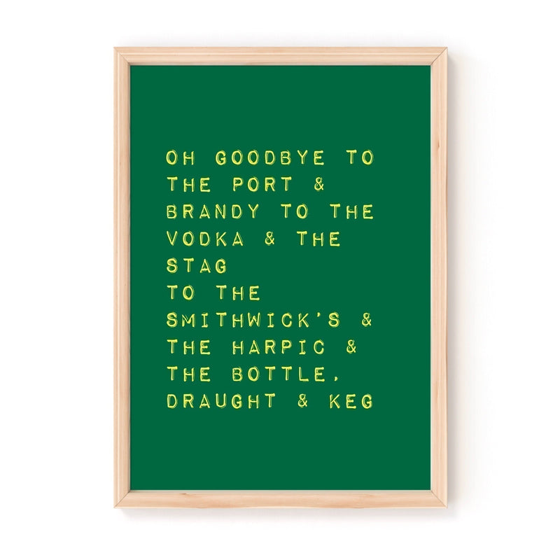 Goodbye to the Port & Brandy by Christy Moore A4 Lyrics Print