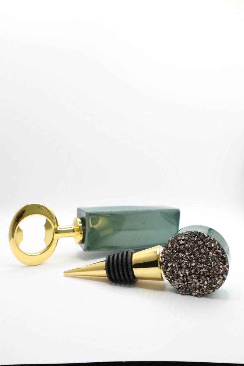 Green Bottle Stopper & Opener Set