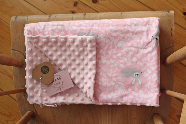 Double -layered baby blanket- grey bunnies/pink