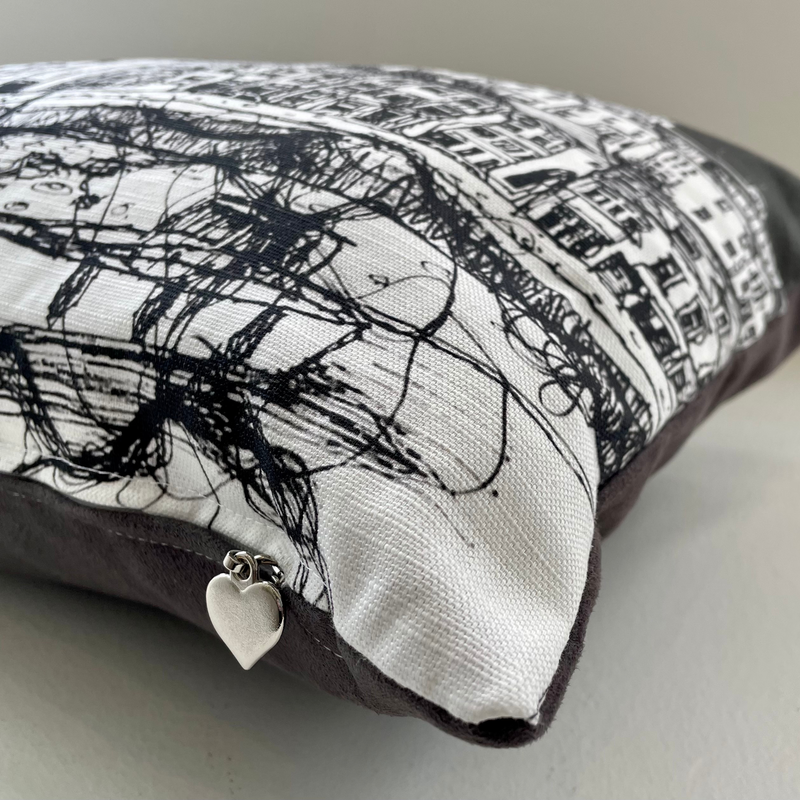 STITCHED PORTRUSH KERR STREET Greyscale Cushion