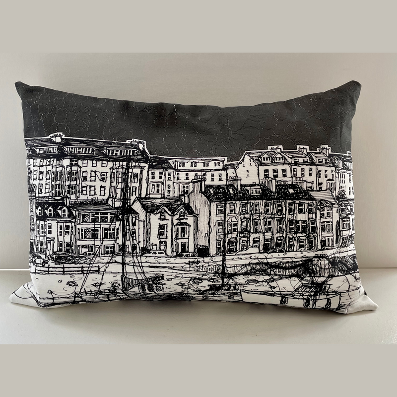 STITCHED PORTRUSH KERR STREET Greyscale Cushion