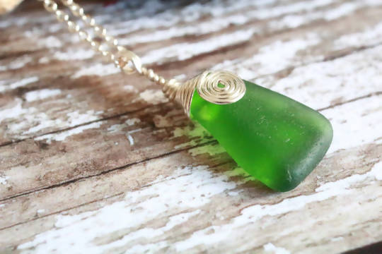 Sea Glass Pendant, Celtic Spiral Necklace, Kelly Green Antrim Coast Sea Glass