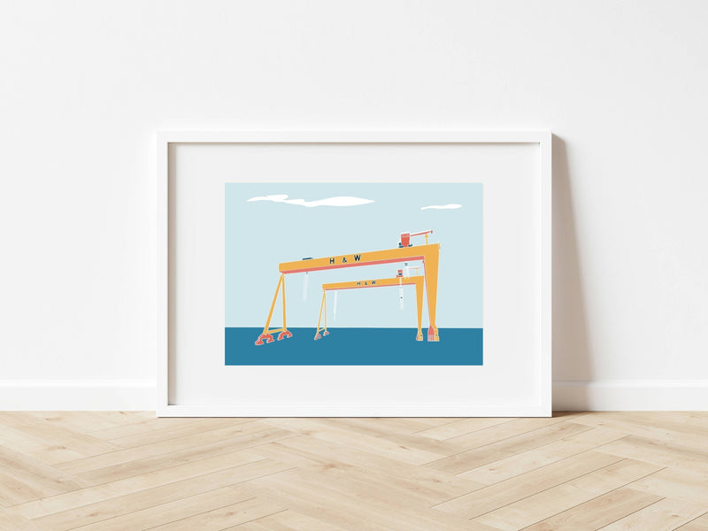 Samson & Goliath, Belfast Cranes Mounted A5 Print