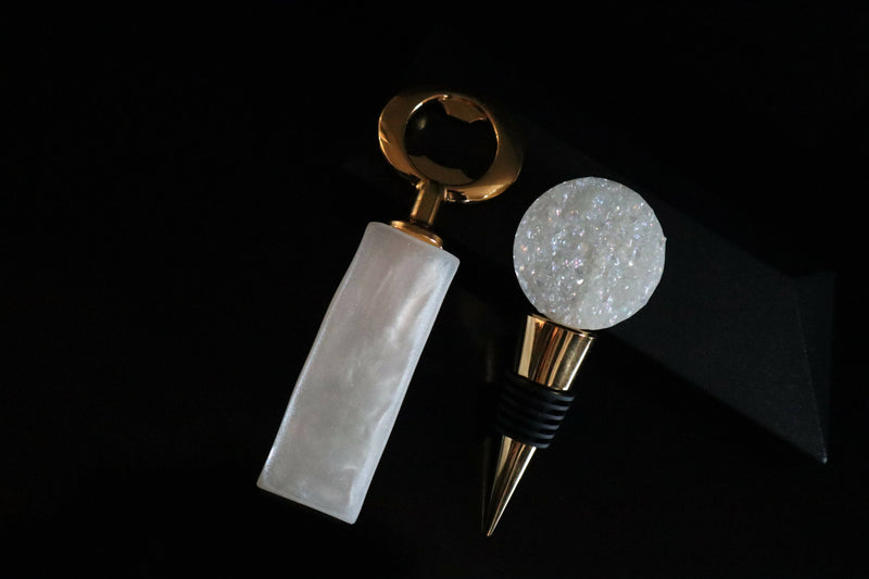 White Bottle Stopper & Opener Set